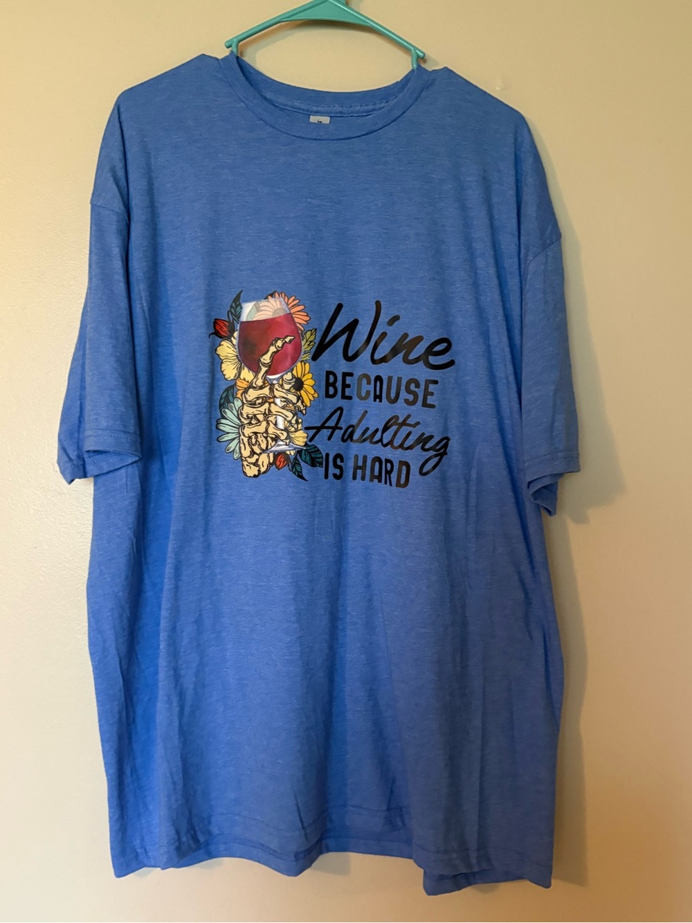 Gildan Light Blue 'Wine Because Adulting Is Hard' Graphic Tee - Picture 2 of 4